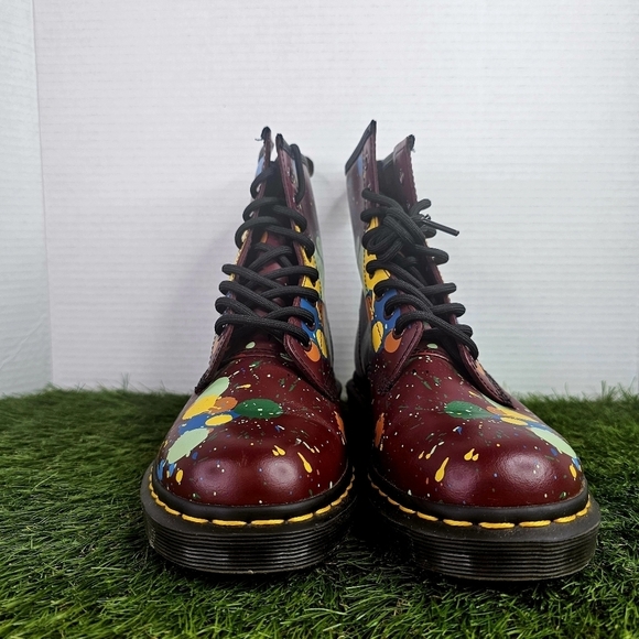Dr. Martens 1460 Cherry Splatter Smooth Leather Combat Boots - Picture 6 of 10